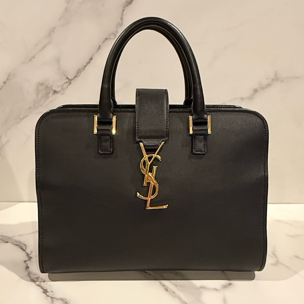 Yves Saint Laurent Black Leather Top-Handle Bag with Gold Hardware